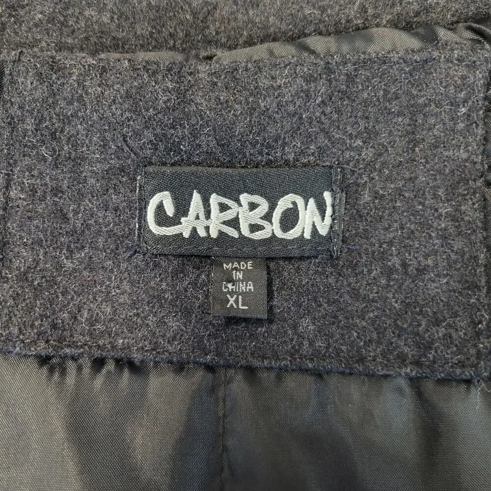 Carbon Coat Mens XL Charcoal Gray Wool Blend Car Coat Button Front Lined Pockets
